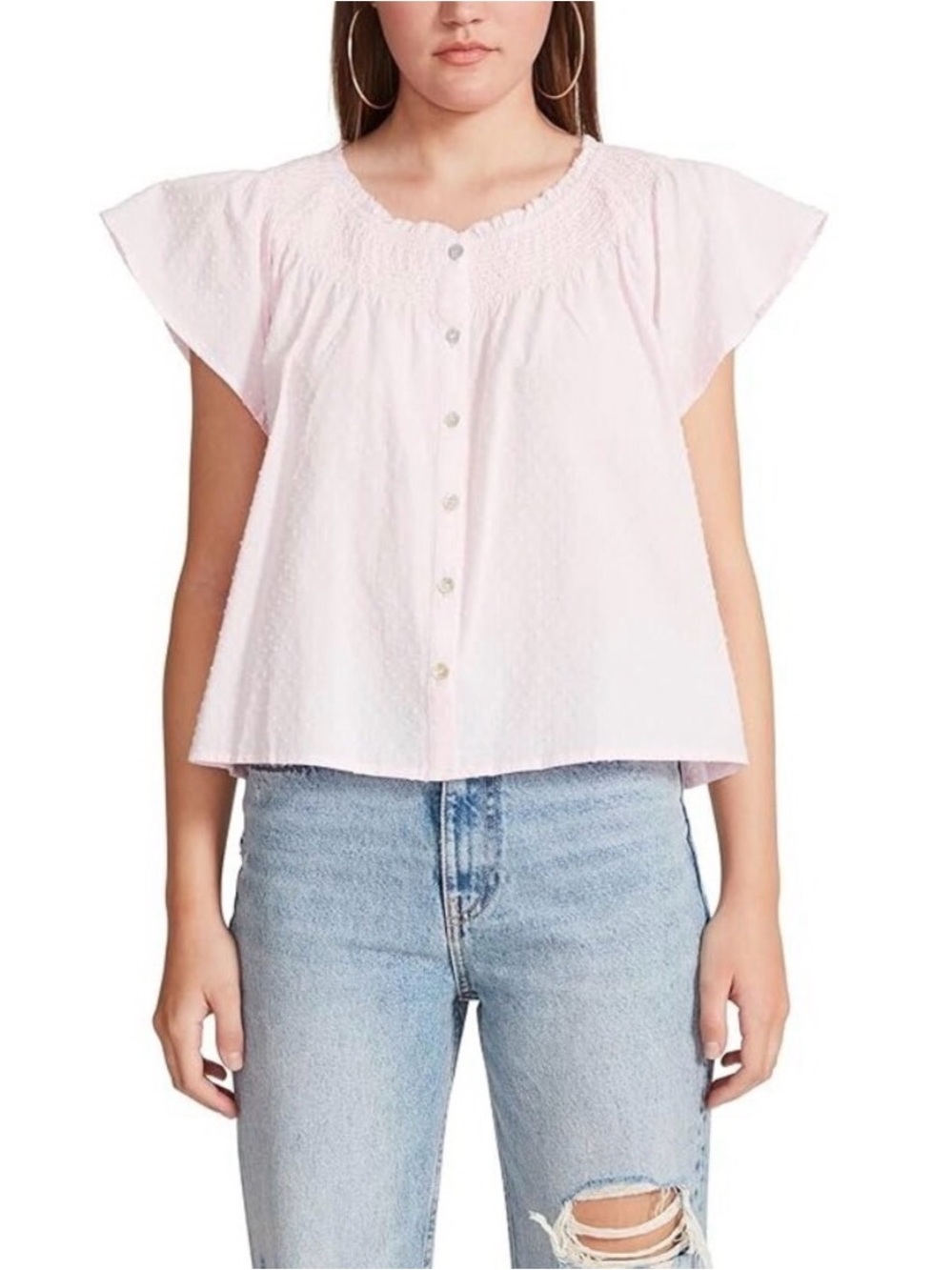 BB Dakota Pink Button Down Flutter Sleeve Top